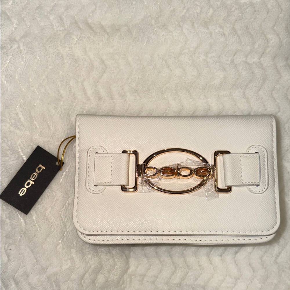 Bebe White and Gold Clutch